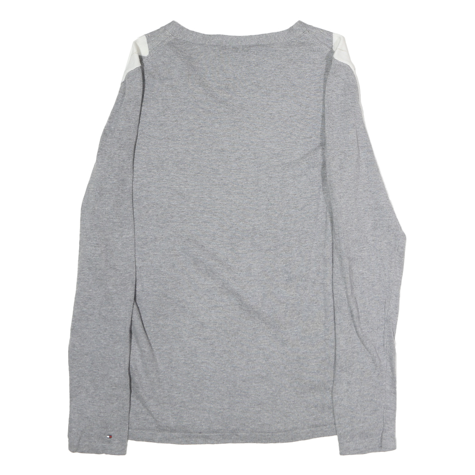 TOMMY HILFIGER Womens Grey & White Patterned Cotton Jumper V-Neck Basic Knit M