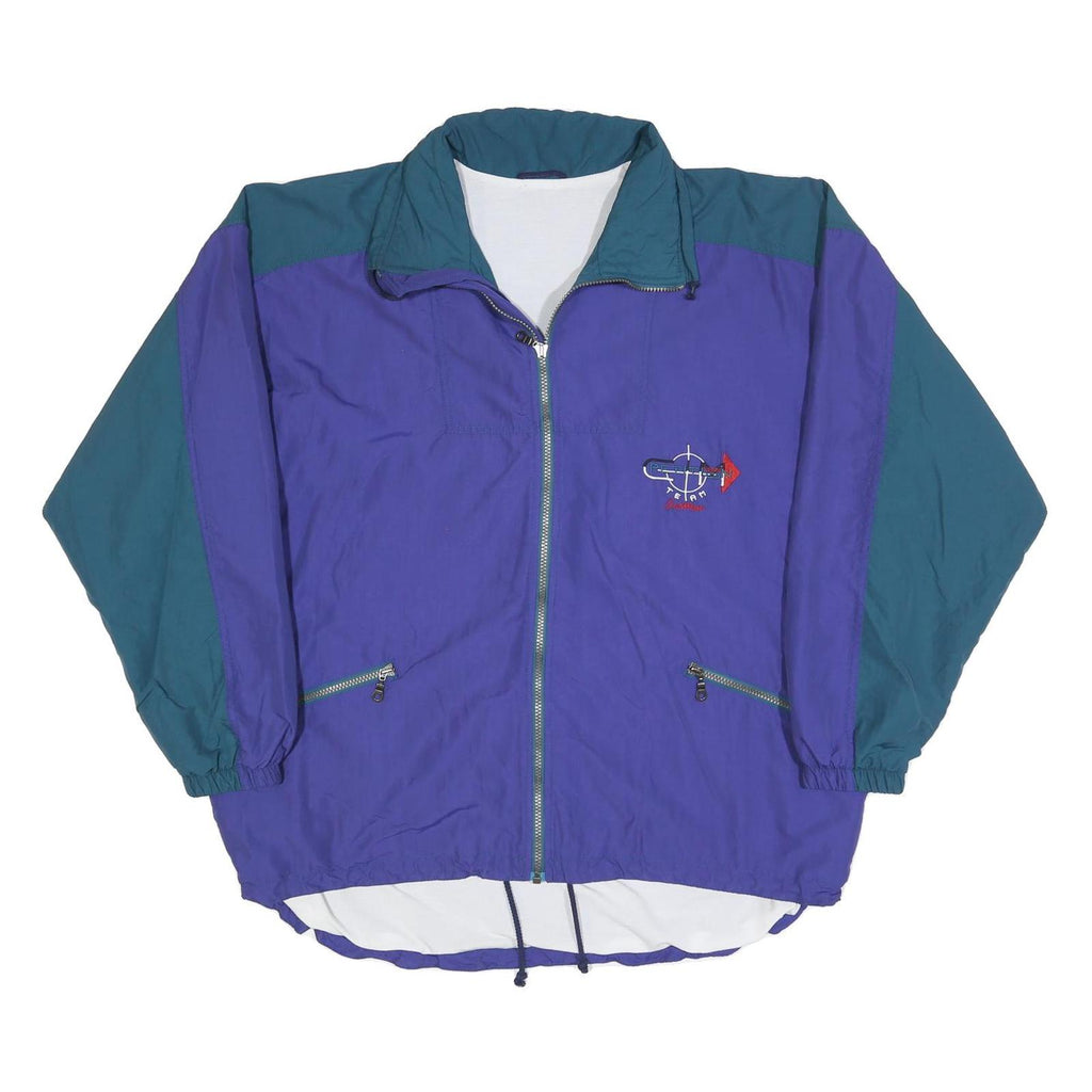 LOFFLER Womens Purple & Teal Retro Track Jacket L Polyester Blend Zip Casual