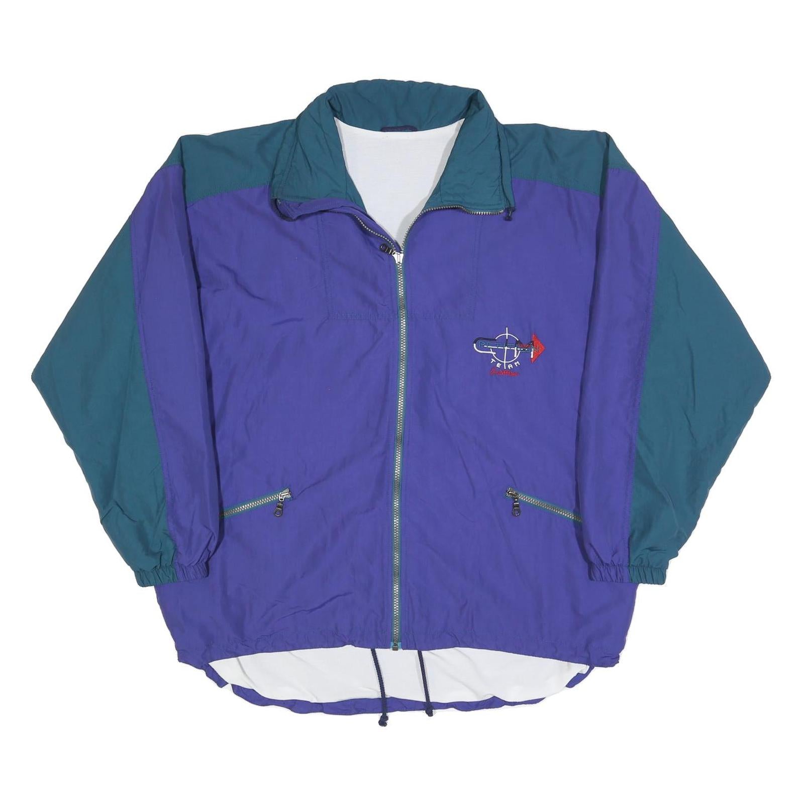 LOFFLER Womens Purple & Teal Retro Track Jacket L Polyester Blend Zip Casual