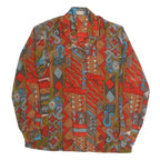 FELICIA Womens Red Brown Blue Printed Shirt Long Sleeve Collared S Vintage Style