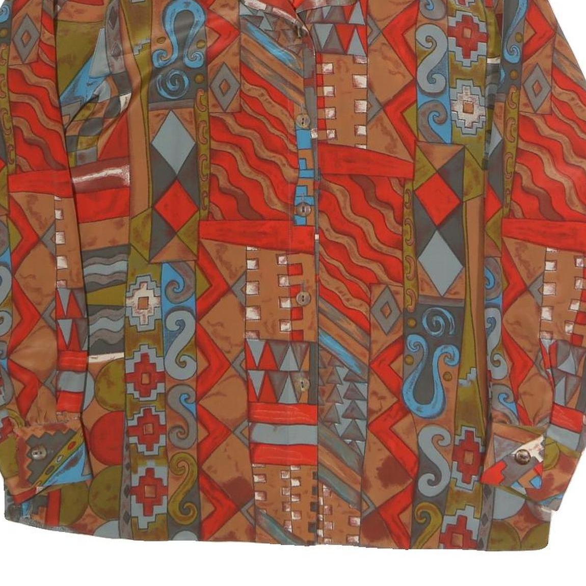 FELICIA Womens Red Brown Blue Printed Shirt Long Sleeve Collared S Vintage Style