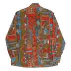 FELICIA Womens Red Brown Blue Printed Shirt Long Sleeve Collared S Vintage Style