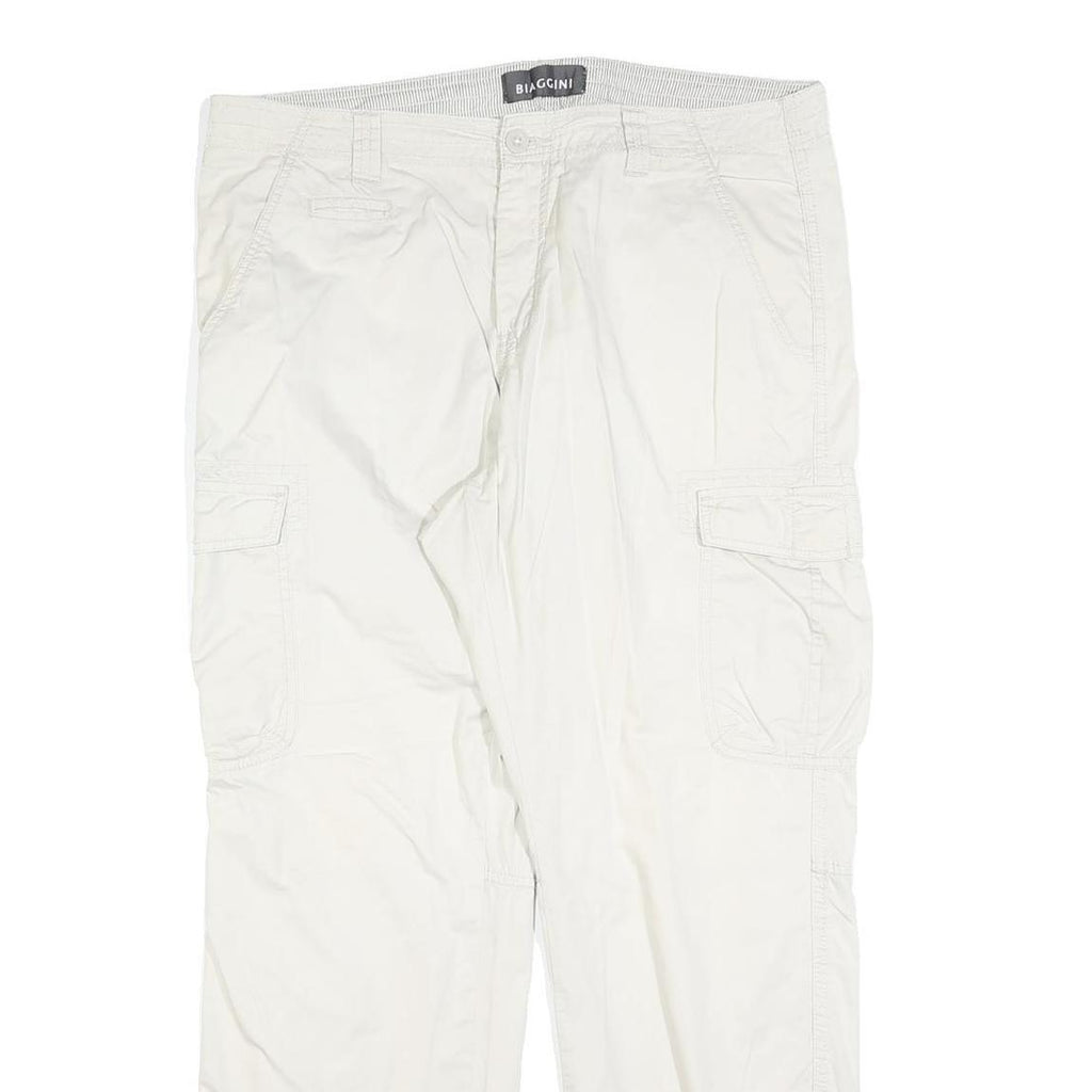 BIAGGINI Womens White Regular Fit Casual Trousers W36 L30 Polyester Blend Zip