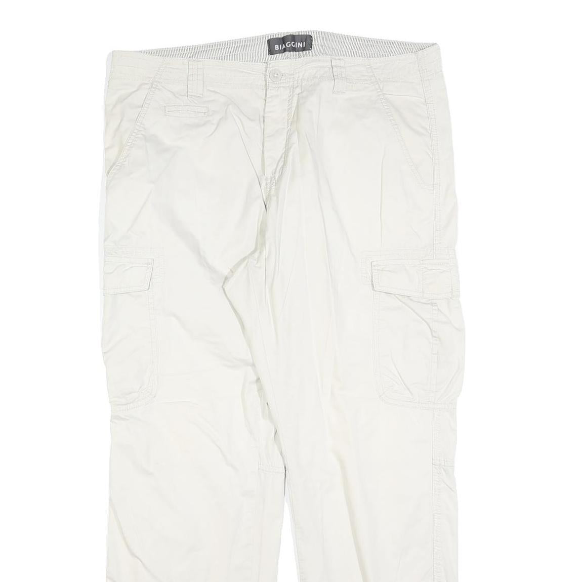 BIAGGINI Womens White Regular Fit Casual Trousers W36 L30 Polyester Blend Zip