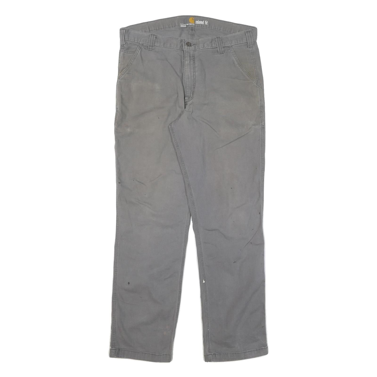 CARHARTT Mens Cotton Blend Grey Relaxed Tapered Trousers W36 L33 Workwear