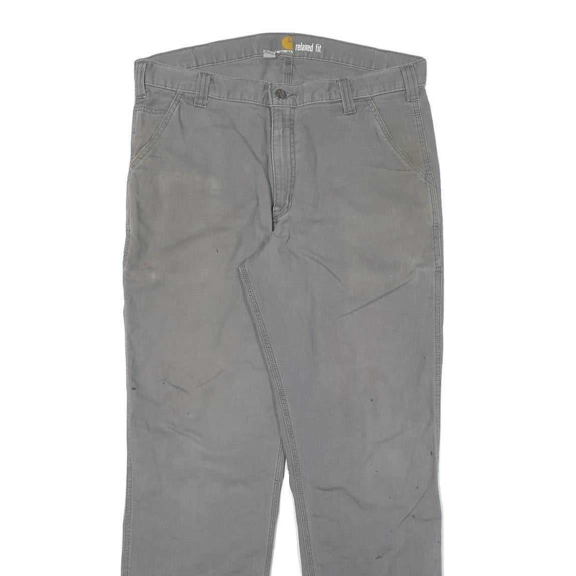 CARHARTT Mens Cotton Blend Grey Relaxed Tapered Trousers W36 L33 Workwear