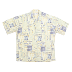 PIERRE CARDIN Mens Cream & Grey Printed Short Sleeve Shirt L Casual Cotton Blend