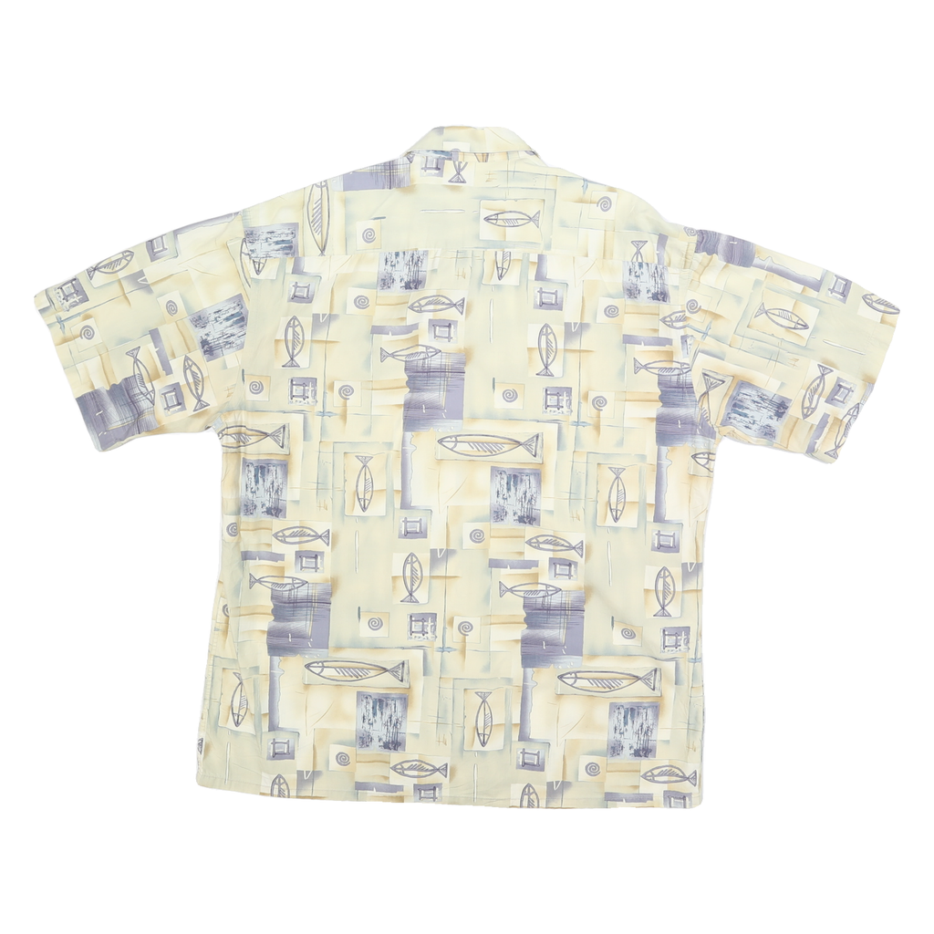 PIERRE CARDIN Mens Cream & Grey Printed Short Sleeve Shirt L Casual Cotton Blend