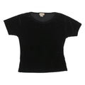 CASSINI Womens Black Basic Top Short Sleeve Round Neck S Velvet Effect