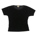 CASSINI Womens Black Basic Top Short Sleeve Round Neck S Velvet Effect