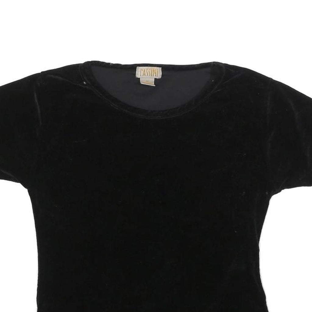 CASSINI Womens Black Basic Top Short Sleeve Round Neck S Velvet Effect