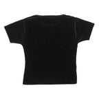 CASSINI Womens Black Basic Top Short Sleeve Round Neck S Velvet Effect