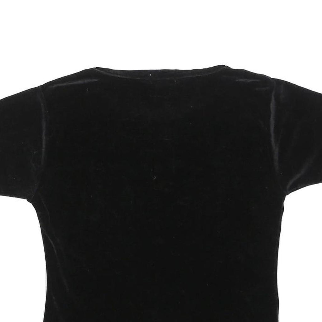 CASSINI Womens Black Basic Top Short Sleeve Round Neck S Velvet Effect