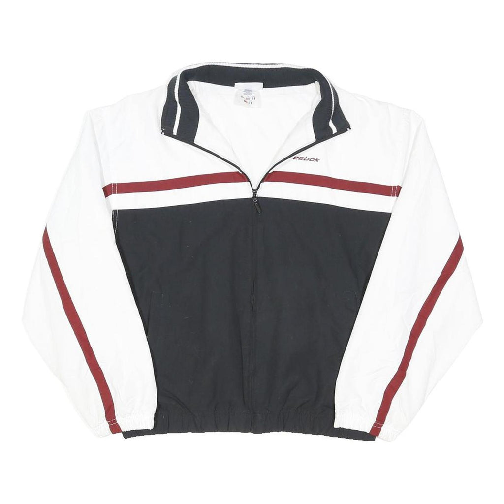 REEBOK Womens Black & White Red Stripe Zip Jacket UK 10 Cotton Blend Casual