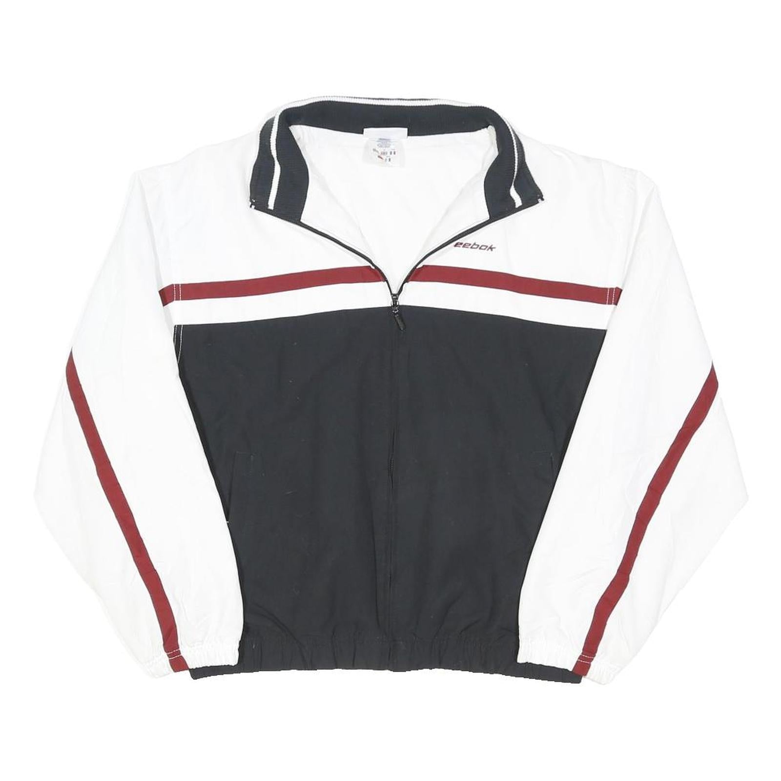 REEBOK Womens Black & White Red Stripe Zip Jacket UK 10 Cotton Blend Casual