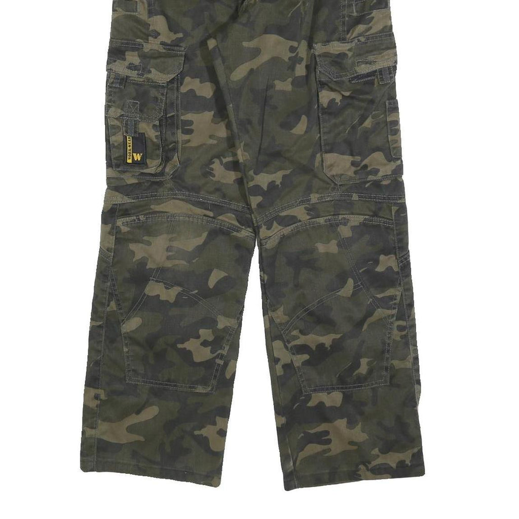 WORK-WEAR Mens Cotton Blend Green Camouflage Regular Cargo Trousers W27 L29 Work