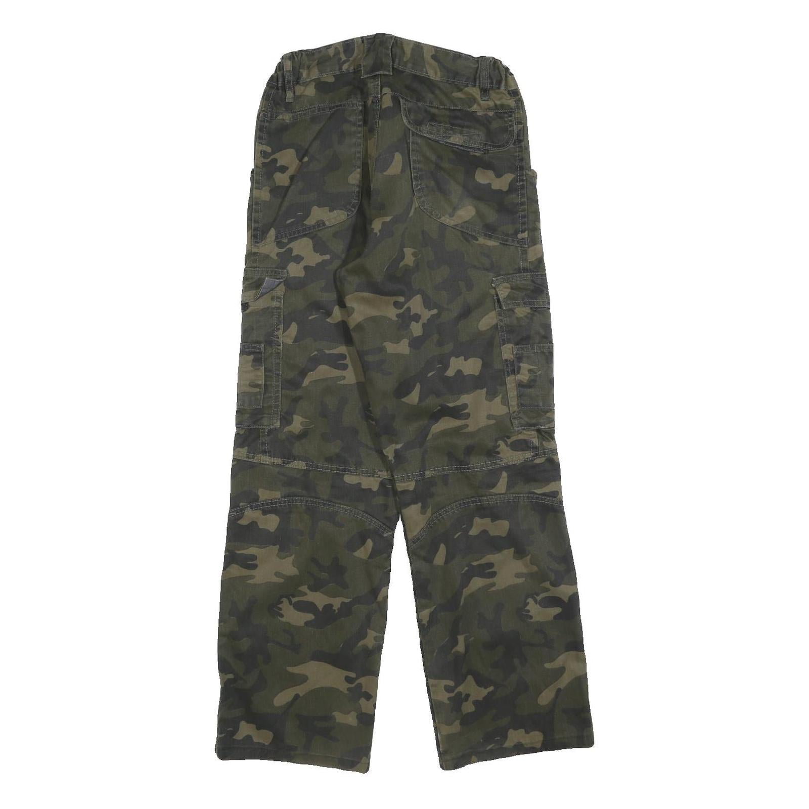 WORK-WEAR Mens Cotton Blend Green Camouflage Regular Cargo Trousers W27 L29 Work