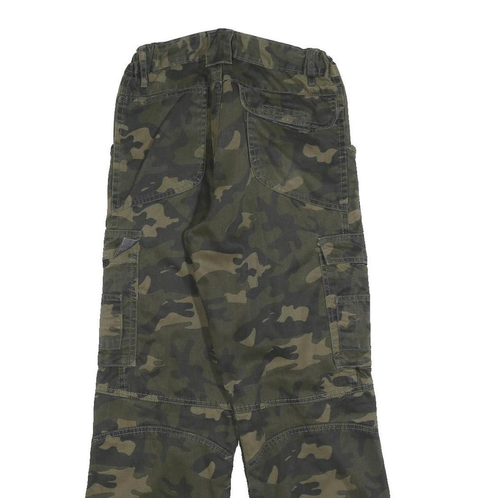 WORK-WEAR Mens Cotton Blend Green Camouflage Regular Cargo Trousers W27 L29 Work