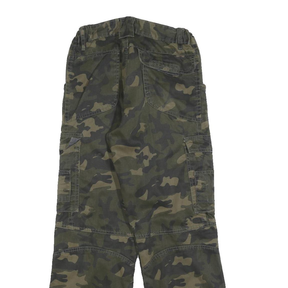WORK-WEAR Mens Cotton Blend Green Camouflage Regular Cargo Trousers W27 L29 Work