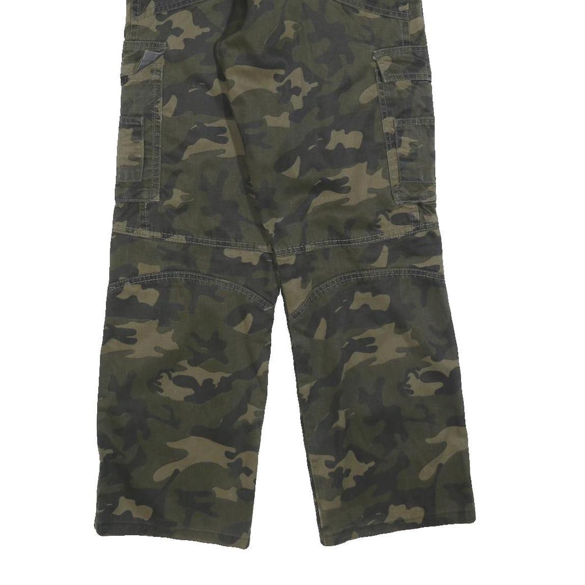 WORK-WEAR Mens Cotton Blend Green Camouflage Regular Cargo Trousers W27 L29 Work