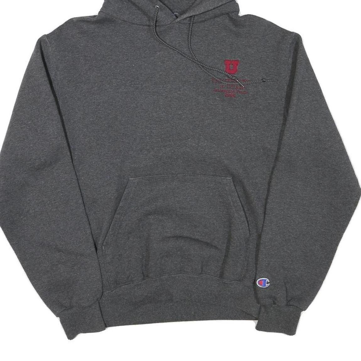 CHAMPION Mens Grey University Logo Pullover Hoodie S Cotton Blend Comfortable