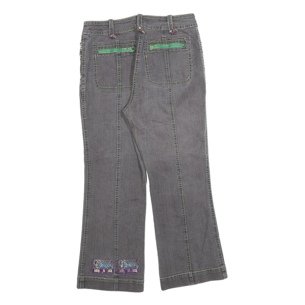 Womens Grey Regular Fit Straight Cotton Blend Jeans W26 L23 Stylish Details Zip