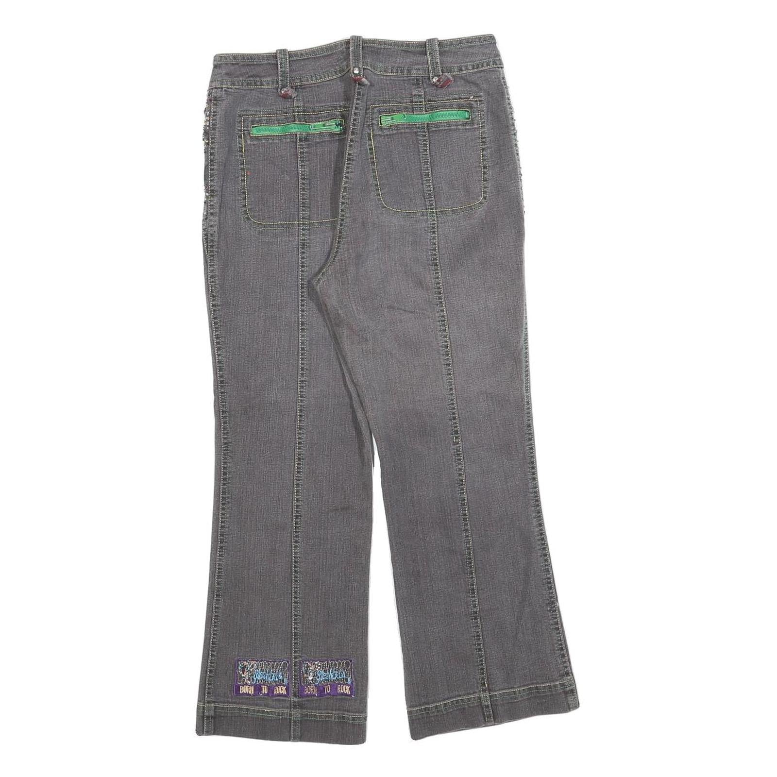 Womens Grey Regular Fit Straight Cotton Blend Jeans W26 L23 Stylish Details Zip