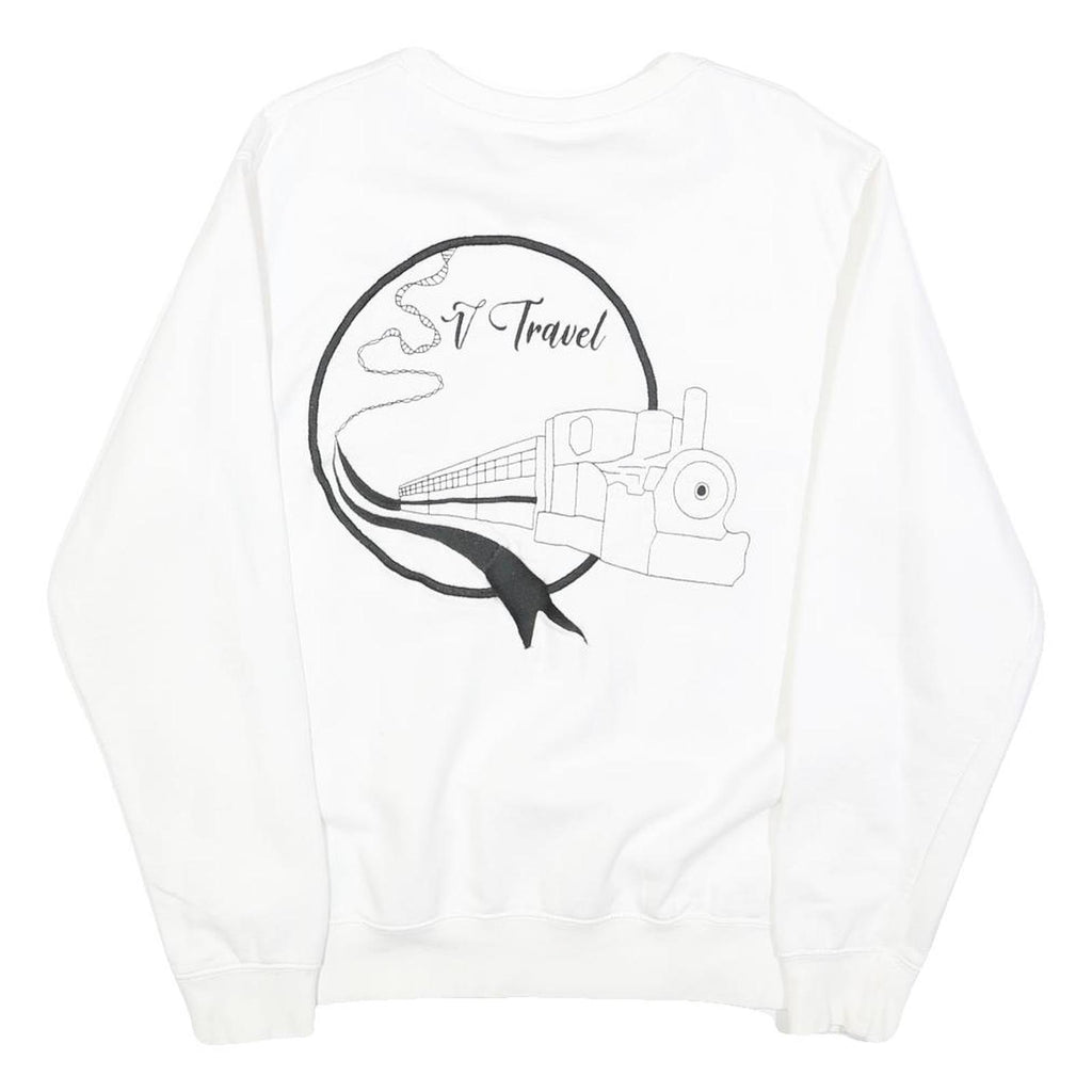 AWD Mens White Crew Neck M Travel Train Graphic Sweatshirt Cotton Blend