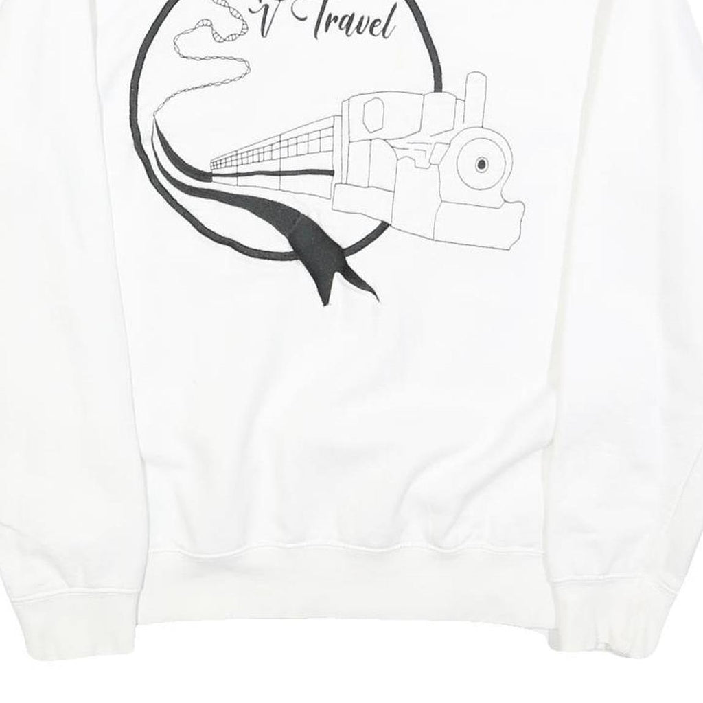 AWD Mens White Crew Neck M Travel Train Graphic Sweatshirt Cotton Blend