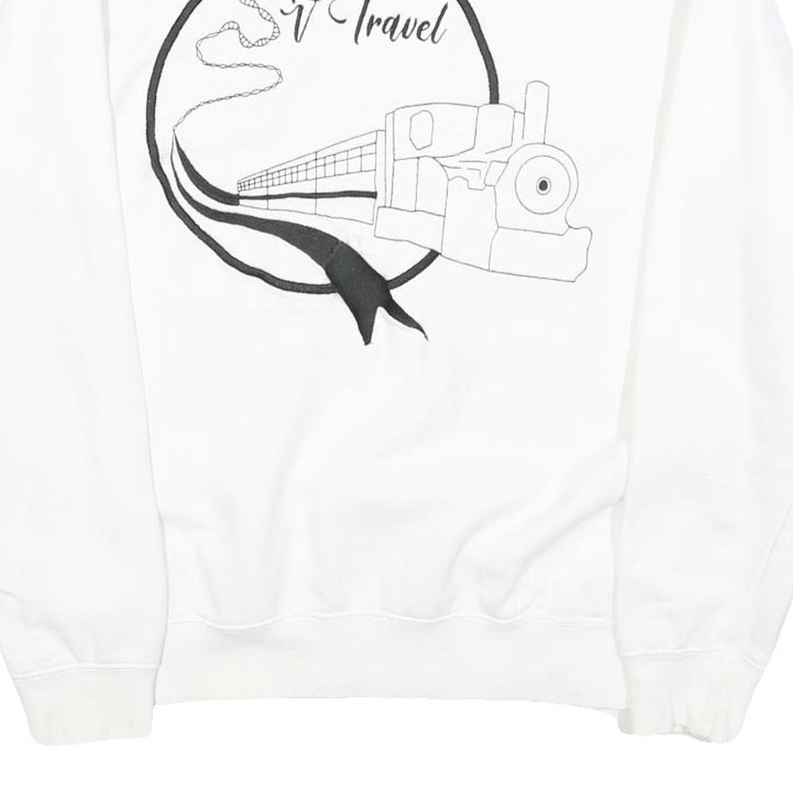 AWD Mens White Crew Neck M Travel Train Graphic Sweatshirt Cotton Blend