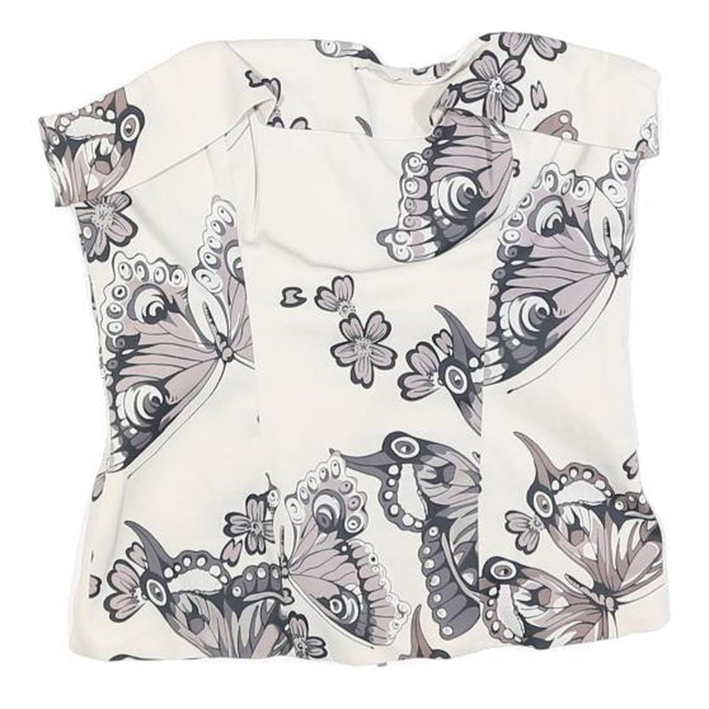 KAREN MILLEN Womens Cream Butterfly Printed Strapless Top UK 10 Zip Back