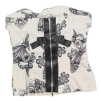 KAREN MILLEN Womens Cream Butterfly Printed Strapless Top UK 10 Zip Back