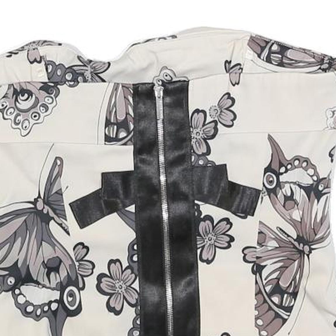 KAREN MILLEN Womens Cream Butterfly Printed Strapless Top UK 10 Zip Back