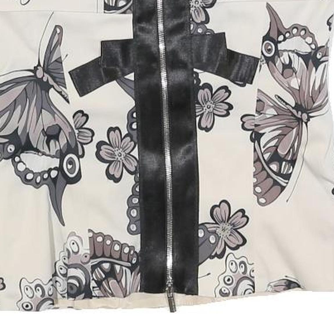 KAREN MILLEN Womens Cream Butterfly Printed Strapless Top UK 10 Zip Back