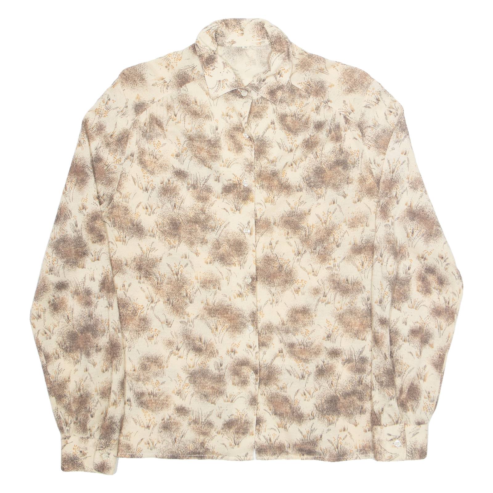 Womens Printed Shirt Brown Collared Long Sleeve Floral M