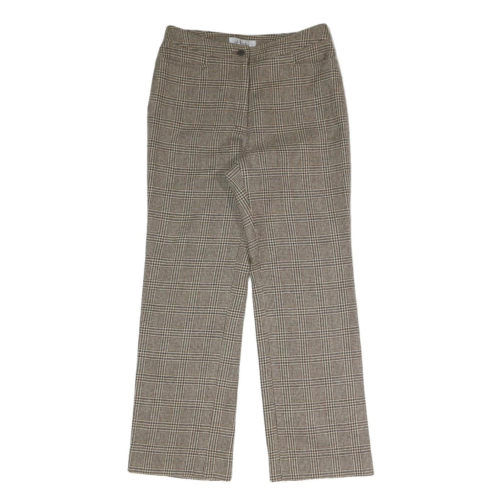 JOHANY Womens Regular Checked Trousers Beige W28 L27 Smart Casual Zip Closure