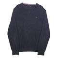 TOMMY HILFIGER Mens Navy Blue Plain Cotton Blend Crew Neck Basic Knit Jumper L
