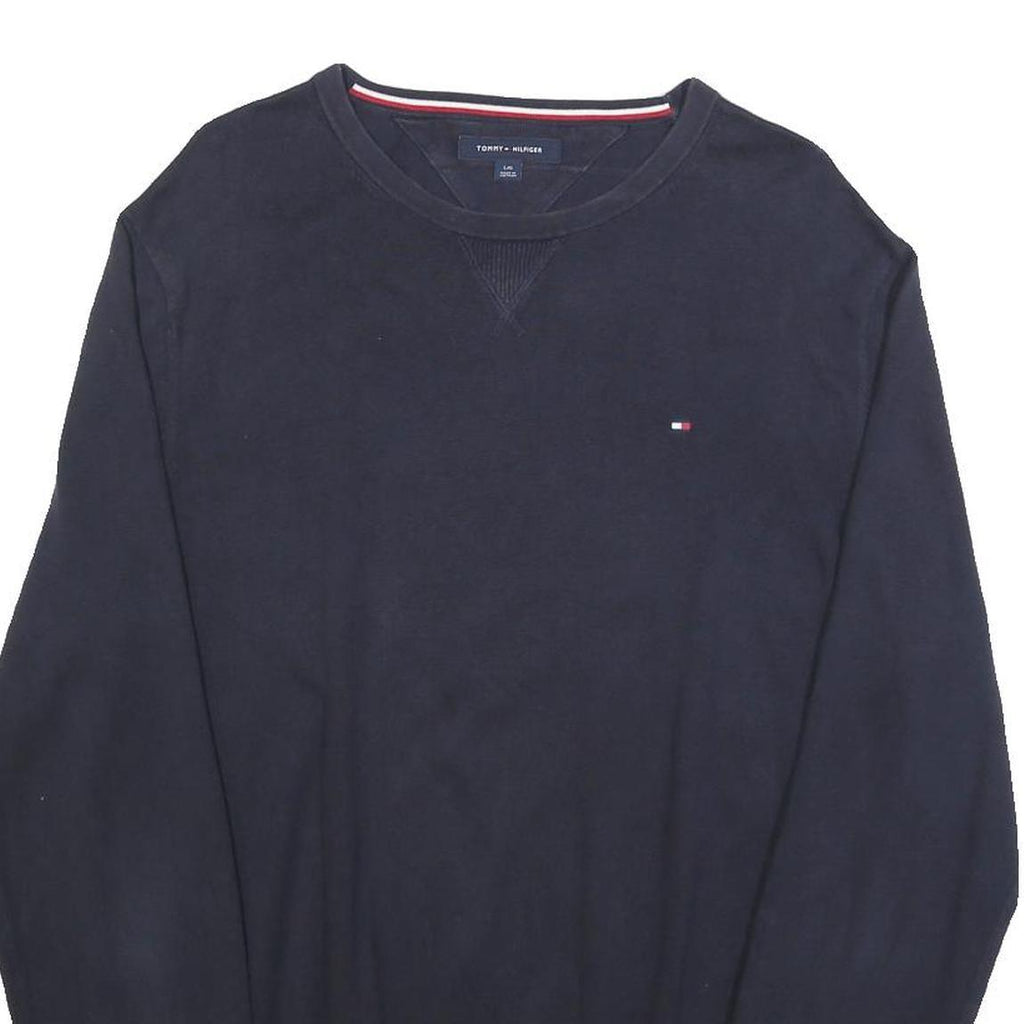 TOMMY HILFIGER Mens Navy Blue Plain Cotton Blend Crew Neck Basic Knit Jumper L
