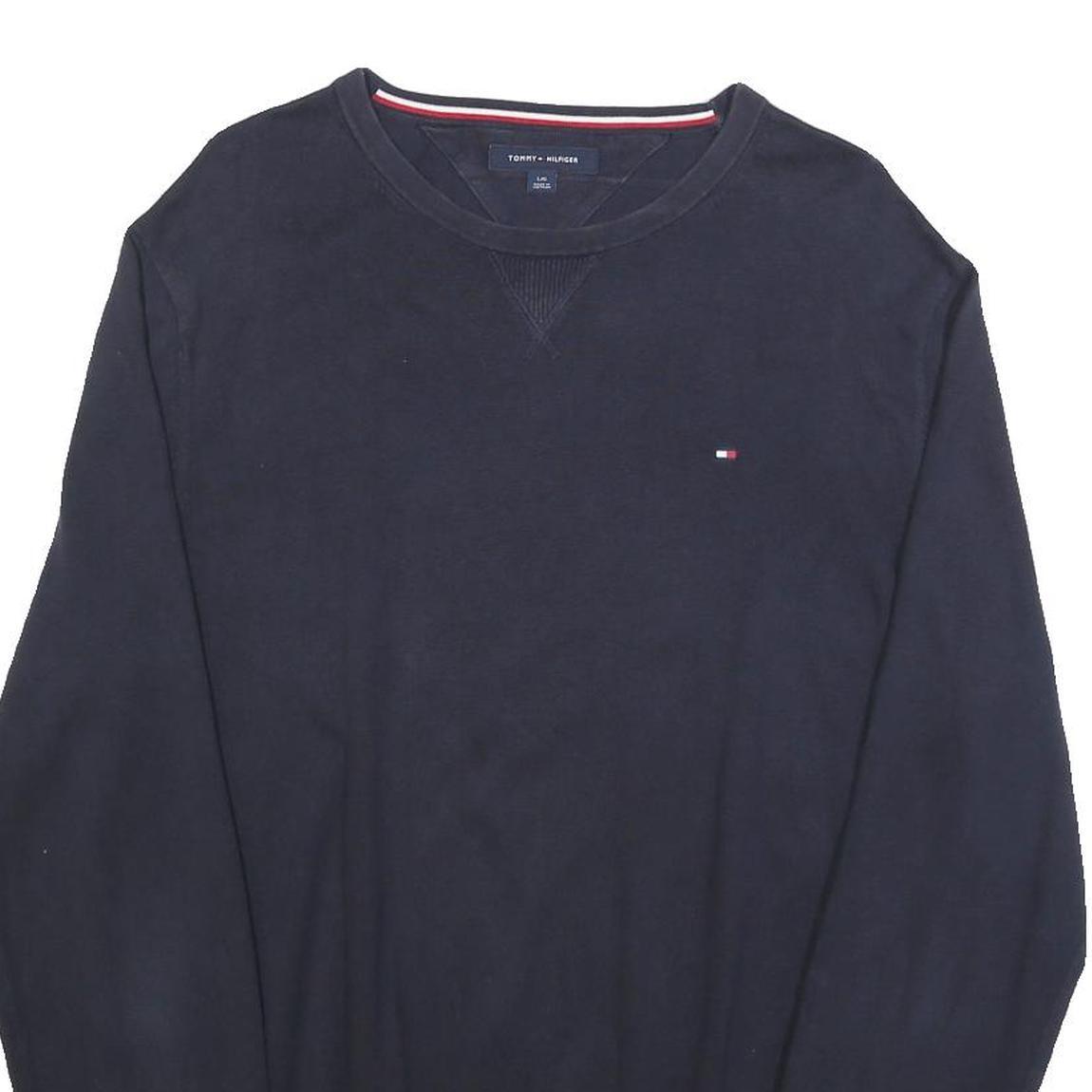 TOMMY HILFIGER Mens Navy Blue Plain Cotton Blend Crew Neck Basic Knit Jumper L