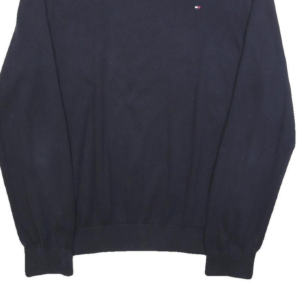 TOMMY HILFIGER Mens Navy Blue Plain Cotton Blend Crew Neck Basic Knit Jumper L