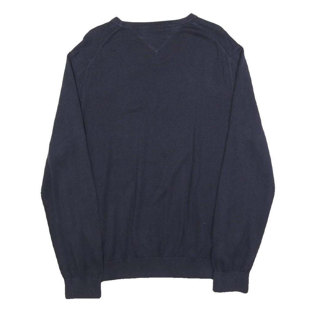 TOMMY HILFIGER Mens Navy Blue Plain Cotton Blend Crew Neck Basic Knit Jumper L
