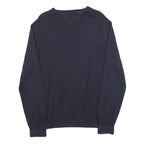 TOMMY HILFIGER Mens Navy Blue Plain Cotton Blend Crew Neck Basic Knit Jumper L