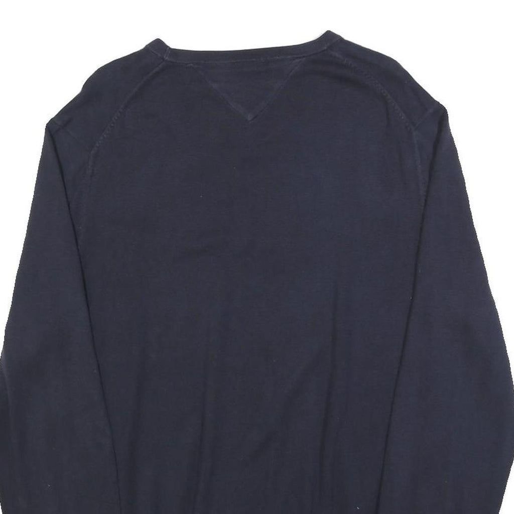 TOMMY HILFIGER Mens Navy Blue Plain Cotton Blend Crew Neck Basic Knit Jumper L