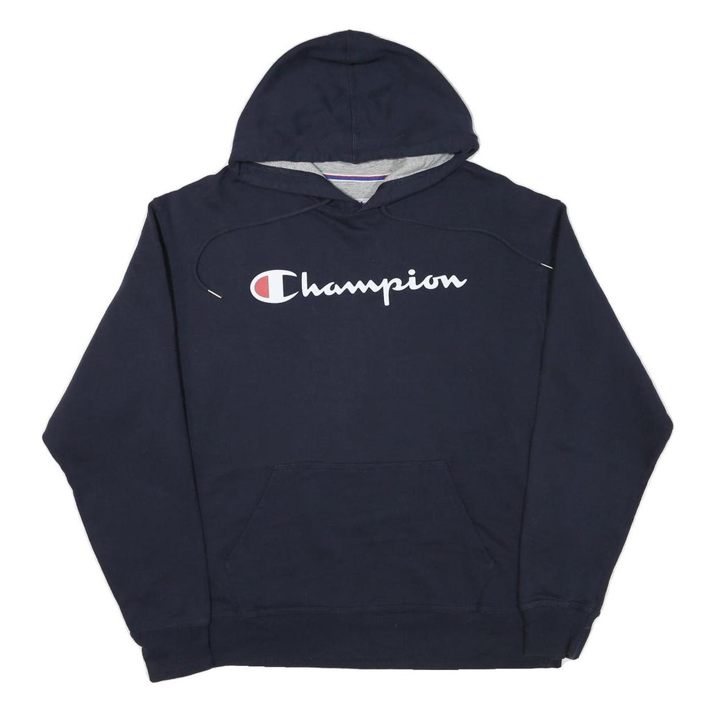 CHAMPION Mens Navy Blue Hoodie L Cotton Blend Pullover Casual Sportswear