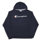CHAMPION Mens Navy Blue Hoodie L Cotton Blend Pullover Casual Sportswear