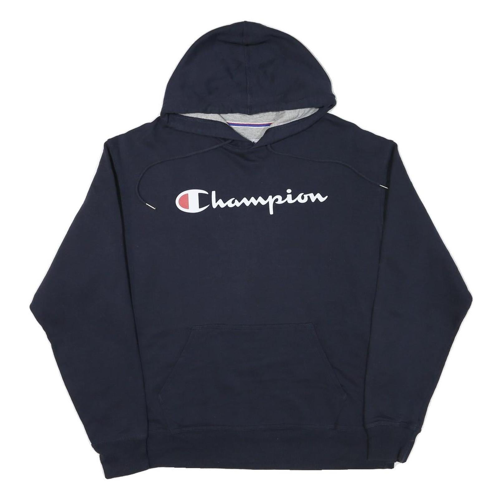 CHAMPION Mens Navy Blue Hoodie L Cotton Blend Pullover Casual Sportswear