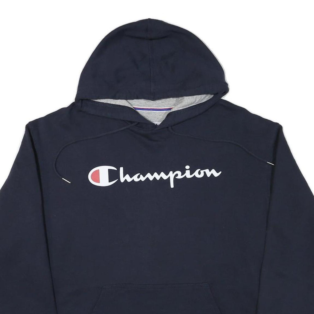 CHAMPION Mens Navy Blue Hoodie L Cotton Blend Pullover Casual Sportswear