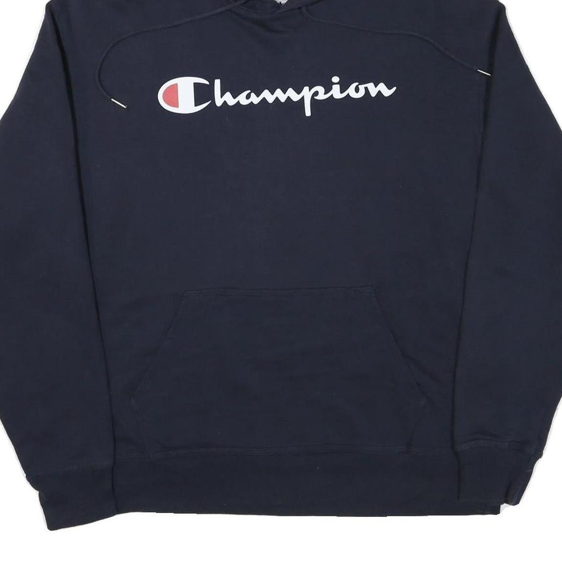CHAMPION Mens Navy Blue Hoodie L Cotton Blend Pullover Casual Sportswear
