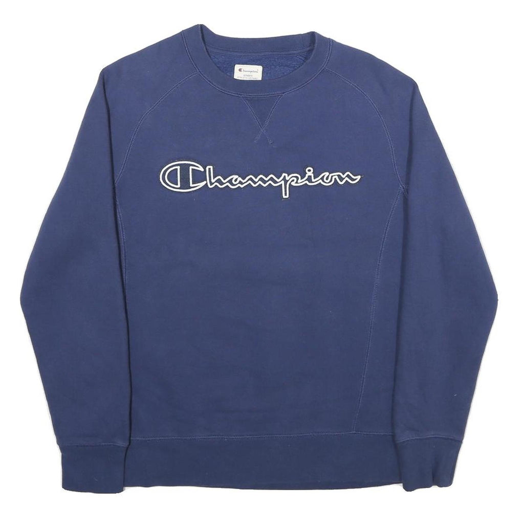 CHAMPION Mens Blue Crew Neck S Cotton Blend Logo Sweatshirt Pullover