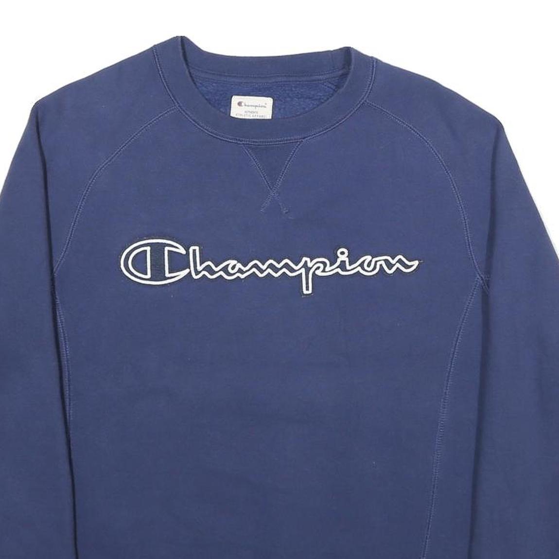 CHAMPION Mens Blue Crew Neck S Cotton Blend Logo Sweatshirt Pullover